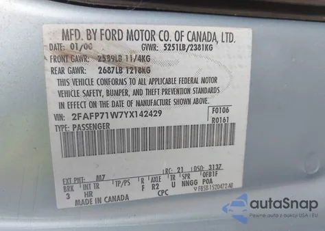 2000 Ford Crown Victoria Police Interceptor z USA, uszkodzony, nr VIN 2FAFP71W7YX142429